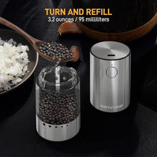 Load image into Gallery viewer, Electric Salt and Pepper Grinder Set, Rechargeable with LED Lights, Stainless Steel Automatic Pepper & Salt Mill, Adjustable Coarseness, Large Capacity, Silver