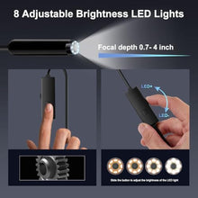 Load image into Gallery viewer, Endoscope Camera with Light, 1920P HD Borescope with 8+1 Adjustable LED Lights, IP67 Waterproof 16.5FT Semi-Rigid Snake Cord Inspection Camera for iPhone, iPad and Android Phone (Single-Lens)