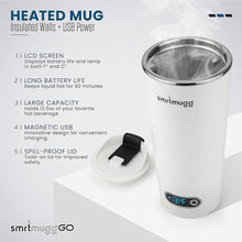 Load image into Gallery viewer, GO Heated Coffee Mug, Travel Mug, 13.5 OZ. Smart Mug, Battery Powered Heated Coffee Mug, Great for Coffee and Tea, Snap on Magnetic Charging Cord, New and Improved (White)