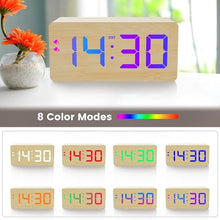 Load image into Gallery viewer, Wooden Digital Alarm Clock with Fast Wireless Charger, Dual USB Charging Ports, DST, Dimmable, Snooze, RGB Large Number Display LED Clock for Bedrooms, Living Room, Desk, Table, Bedside(Bamboo)