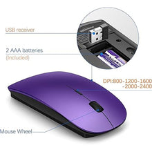 Load image into Gallery viewer, Wireless Keyboard and Mouse Ultra Slim Combo, TopMate 2.4G Silent Compact USB 2400DPI Mouse and Scissor Switch Keyboard Set with Cover, 2 AA and 2 AAA Batteries, for PC/Laptop/Windows/Mac-Purple Black