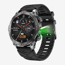 Load image into Gallery viewer, OHUGNA Military Smart Watch with LED Flashlight, Bluetooth Make/Answer Call, 1.43" HD Outdoor Tactical Rugged Smartwatch, Sports Fitness Tracker Watch with Health Monitor, Sleep Monitor