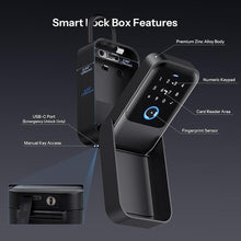 Load image into Gallery viewer, Smart Key Box - Advanced Fingerprint Recognition, App Control, Manual Keys, Access Card - Weatherproof, Wall Mounted & Door Hanging for Home, Airbnb, Realtor and Office