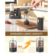 Load image into Gallery viewer, CIRCLE JOY Electric Salt and Pepper Grinder Set Automatic Salt and Pepper Grinder Set with Charging Base and White LED Light, Adjustable Coarseness, USB Rechargeable, Washable Container, White & Black