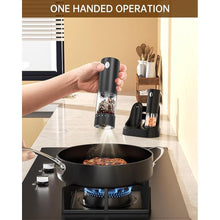 Load image into Gallery viewer, CIRCLE JOY Electric Salt and Pepper Grinder Set Automatic Salt and Pepper Grinder Set with Easy-to-Carry Charging Base and LED Light, Adjustable Coarseness, USB Rechargeable, Washable Container, Black