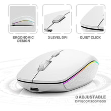 Load image into Gallery viewer, Wireless Bluetooth Keyboard and Mouse Combo - RGB Backlit,Multi-Device Rechargeable & Light Up Letters,Quiet Keyboard Mouse for Mac, Windows, Laptop, PC (White)