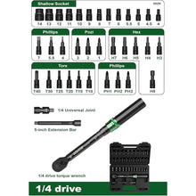 Load image into Gallery viewer, 37pcs Bike Torque Wrench Set, Inch Pound Torque Wrench 1/4 Inch Drive, Bike Tool Kit, Bike Torque Wrench Set 4-20Ft.lb(5.4-27.2N.m) Pro Bicycle Tool Kit