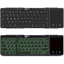 Load image into Gallery viewer, JOMAA Foldable Bluetooth Keyboard with Trackpad, RGB Backlight, Portable,Full-Size Rechargeable Travel Keyboard with Lockable Fold for iPad/iPhone/Smartphone/Tablet/PC/Laptop (with touchpad)