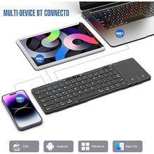 Load image into Gallery viewer, JOMAA Foldable Bluetooth Keyboard with Trackpad, RGB Backlight, Portable,Full-Size Rechargeable Travel Keyboard with Lockable Fold for iPad/iPhone/Smartphone/Tablet/PC/Laptop (with touchpad)