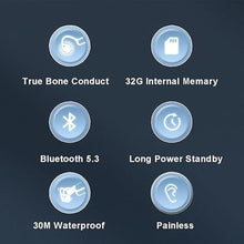 Load image into Gallery viewer, Swimming Headphones Bone Conduction Open Ear Headset MP3 Player Built-in 32G Memory IP68 Underwater Waterproof Stereo Bluetooth Earphone LED Screen for Driving Bicycling Running Skiing-X10 White