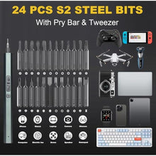 Load image into Gallery viewer, LMQ Mini Electric Screwdriver Set,30 in 1 Small Electric Screwdriver Cordless 24 Magnetic Bits,Dual-speed Adjustment,3 LED Lights, Mini Power Screwdriver Repair Tool Kit,for Phone Camera Watch Laptop