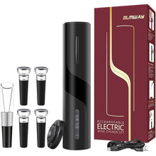 Load image into Gallery viewer, Electric Wine Opener Set, Rechargeable Wine Bottle Opener with Foil Cutter / 4 x Vacuum Stoppers/Premium Wine Aerator Pourer, Wine Corkscrew Remover, Automatic Wine Opener Gifts(Black)