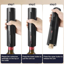Load image into Gallery viewer, Electric Wine Opener Set, Rechargeable Wine Bottle Opener with Foil Cutter / 4 x Vacuum Stoppers/Premium Wine Aerator Pourer, Wine Corkscrew Remover, Automatic Wine Opener Gifts(Black)