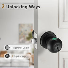Load image into Gallery viewer, Fingerprint Door Lock, Smart Fingerprint Door Knob with Lock, Biometric Black Door Lock, Keyless Thumbprint Entry Door Lock for Bedrooms, Hotels, Apartments, Offices and Garages