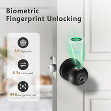 Load image into Gallery viewer, Fingerprint Door Lock, Smart Fingerprint Door Knob with Lock, Biometric Black Door Lock, Keyless Thumbprint Entry Door Lock for Bedrooms, Hotels, Apartments, Offices and Garages