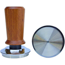 Load image into Gallery viewer, 54mm Bottomless Portafilter 3 Ears Red Rosewood Handle Set – Fits 54mm Breville machines – Includes 18g Filter Basket, Updated Tamper with Constant 30lb Calibrated Spring Loaded & 1.7mm Puck Screen
