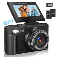 Load image into Gallery viewer, Digital Camera for Photography, 4K Vlogging Camera for YouTube 3" 180° Flip Screen 18X Digital Zoom Compact Retro Cameras with 32GB TF Card & 2 Batteries, Black
