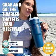 Load image into Gallery viewer, SUN NINJA 40oz Leakproof Insulated Tumbler with Lid and Straw, Stainless Steel with Handle, BPA-FREE Lid and Straw, Food Grade Travel and Outdoor 40 oz Coffee Jug for Hot & Cold Drinks