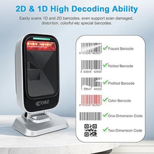 Load image into Gallery viewer, OBZ 1D 2D QR Hands-Free Barcode Scanner Omnidirectional Wired USB Desktop Barcode Reader 1D 2D PDF417 Data Matrix Image Sensing for Warehouse, Supermarket, Retail Store, Bookstore Pos System