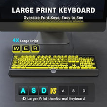 Load image into Gallery viewer, Large Print Backlit Computer Keyboard, USB Full Size Wired Keyboards with 7-Colors Backlight, Wrist Rest, Light Up Keyboard for Windows, PC, Laptop - Easy to See, Easy to Setup