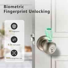 Load image into Gallery viewer, Fingerprint Door Lock, Smart Fingerprint Door Knob with Lock, Biometric Door Lock, Keyless Thumbprint Entry Door Lock for Bedrooms, Hotels, Apartments, Offices and Garages