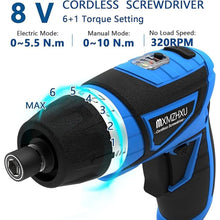 Load image into Gallery viewer, Cordless Screwdriver, 8V Max 10Nm Electric Power Screwdriver with 47 Accessories, 6+1 Torque, Pivoting Handle, 2000mah Rechargeable Screw Gun & Bit Set with LED Light, Flexible Shaft