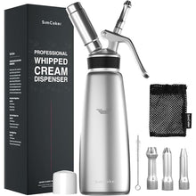 Load image into Gallery viewer, Whipped Cream Dispenser,Aluminum 500ml Whipped Cream Maker,3 Decorating Nozzles,1 Brush,1 Storage Bag,withou N2O Chargers,Sliver
