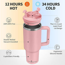 Load image into Gallery viewer, 40oz Tumbler with Handle,Double Wall Vacuum Reusable Stainless Steel Insulated Water Bottle,With Leak Proof lid and Straw for Iced or Cold Beverages (light pink)