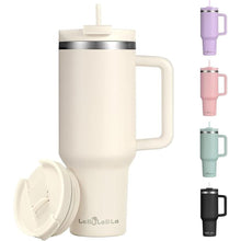 Load image into Gallery viewer, 40oz Tumbler with Handle,Double Wall Vacuum Reusable Stainless Steel Insulated Water Bottle,With Leak Proof lid and Straw for Iced or Cold Beverages (Beige)