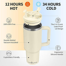 Load image into Gallery viewer, 40oz Tumbler with Handle,Double Wall Vacuum Reusable Stainless Steel Insulated Water Bottle,With Leak Proof lid and Straw for Iced or Cold Beverages (Beige)