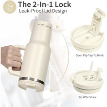 Load image into Gallery viewer, 40oz Tumbler with Handle,Double Wall Vacuum Reusable Stainless Steel Insulated Water Bottle,With Leak Proof lid and Straw for Iced or Cold Beverages (Beige)