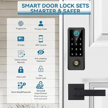 Load image into Gallery viewer, BEBASIA Smart Fingerprint Door Lock with Handle Set, Full App Control, Electronic Digital Touchscreen Keypad, Deadbolt Smart Locks for Front Door, Auto Lock, Black
