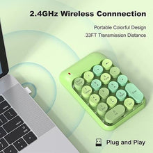 Load image into Gallery viewer, Wireless Number Pads, Cute Colorful Numeric Keypad Numpad Portable 2.4 GHz Financial Accounting Number Keyboard Extensions, 18 Key Number Numpad for Laptop Desktop, PC (Green)