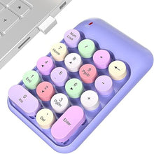 Load image into Gallery viewer, Wireless Number Pads, Cute Colorful Numeric Keypad Numpad Portable 2.4 GHz Financial Accounting Number Keyboard Extensions, 18 Key Number Numpad for Laptop Desktop, PC (Purple)