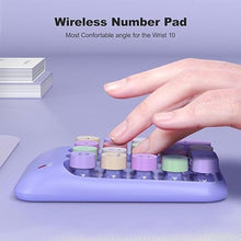 Load image into Gallery viewer, Wireless Number Pads, Cute Colorful Numeric Keypad Numpad Portable 2.4 GHz Financial Accounting Number Keyboard Extensions, 18 Key Number Numpad for Laptop Desktop, PC (Purple)