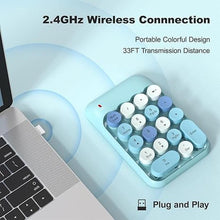 Load image into Gallery viewer, Wireless Number Pads, Cute Colorful Numeric Keypad Numpad Portable 2.4 GHz Financial Accounting Number Keyboard Extensions, 18 Key Number Numpad for Laptop Desktop, PC (Blue)