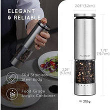 Load image into Gallery viewer, Electric Salt and Pepper Grinder Set Rechargeable, Automatic Salt and Pepper Grinder Set with Oversized Top Button, Stainless Steel Electric Salt and Pepper Shakers Set