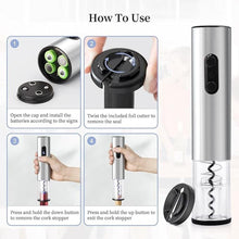 Load image into Gallery viewer, Electric Wine Opener, Battery Operated Wine Bottle Opener with Foil Cutter/LED Indicator, Automatic Bottle Corkscrew Opener for Home Bars (4 x AA Batteries Not Included)
