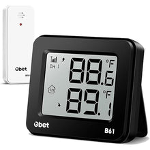 Load image into Gallery viewer, OBET Indoor Outdoor Thermometer Wireless Outdoor Thermometer Digital Thermometer Gauge 500Ft Remote Temperature Monitor for House Home Room Patio B61-Black