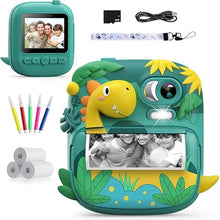 Load image into Gallery viewer, Kids Camera Instant Print, CAMCLID 2.4 Inch Screen Camera for Kids Dinosaur Children Digital Camera with 32GB Card & 3 Rolls Paper, Christmas Birthday Gift Toys for Boys Girls 3-12 Age (Green)