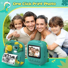 Load image into Gallery viewer, Kids Camera Instant Print, CAMCLID 2.4 Inch Screen Camera for Kids Dinosaur Children Digital Camera with 32GB Card & 3 Rolls Paper, Christmas Birthday Gift Toys for Boys Girls 3-12 Age (Green)