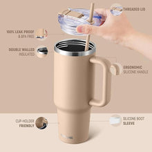 Load image into Gallery viewer, 40 oz Tumbler with Handle and Straw Lid,Insulated Reusable Stainless Steel Water Bottle Travel Mug?Cupholder Friendly Double Wall Vacuum Sealed Cup (Mocha)