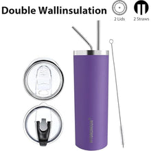 Load image into Gallery viewer, HYDROWION Triple-Insulated Tumblers - Stainless Steel with Lid and Straw, 20 oz Water Bottle, Stainless Steel Cups, Coffee Travel Mug for Home & Office Violet