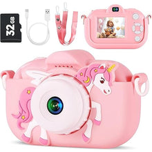 Load image into Gallery viewer, Kids Camera Toys for Ages 3 4 5 6 7 8 9 Girls, 48MP Dual Lens Toddler Digital Camera Christmas Birthday Gift, Kids Selfie Camera with 32G SD Card, Silicone Cover
