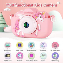 Load image into Gallery viewer, Kids Camera Toys for Ages 3 4 5 6 7 8 9 Girls, 48MP Dual Lens Toddler Digital Camera Christmas Birthday Gift, Kids Selfie Camera with 32G SD Card, Silicone Cover