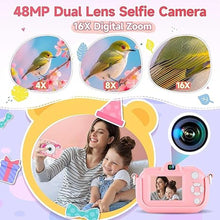 Load image into Gallery viewer, Kids Camera Toys for Ages 3 4 5 6 7 8 9 Girls, 48MP Dual Lens Toddler Digital Camera Christmas Birthday Gift, Kids Selfie Camera with 32G SD Card, Silicone Cover