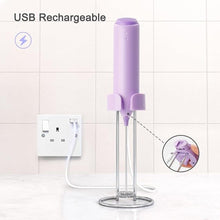 Load image into Gallery viewer, Powerful Electric Milk Frother Set, Rechargeable Drink Blender with Stand/Base, Foam Maker Mixer, Handheld Milk Frother for Coffee, Cappuccino, Latte, Matcha, Protein Powder - Purple