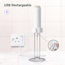 Load image into Gallery viewer, Powerful Electric Milk Frother Set, Rechargeable Drink Blender with Stand/Base, Foam Maker Mixer, Handheld Milk Frother for Coffee, Cappuccino, Latte, Matcha, Protein Powder - White
