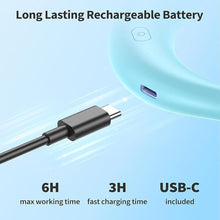 Load image into Gallery viewer, PANERGY Portable Neck Fan, Battery powered Rechargeable Fan,Hand Free Personal Fan, Adjustable, Wearable Fan for Travel Sport Work Women Kids (Blue)