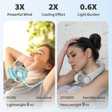 Load image into Gallery viewer, PANERGY Portable Neck Fan, Battery powered Rechargeable Fan,Hand Free Personal Fan, Adjustable, Wearable Fan for Travel Sport Work Women Kids (Blue)